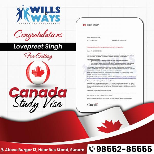 LOVEPREET SINGH CANADA STUDY VISA